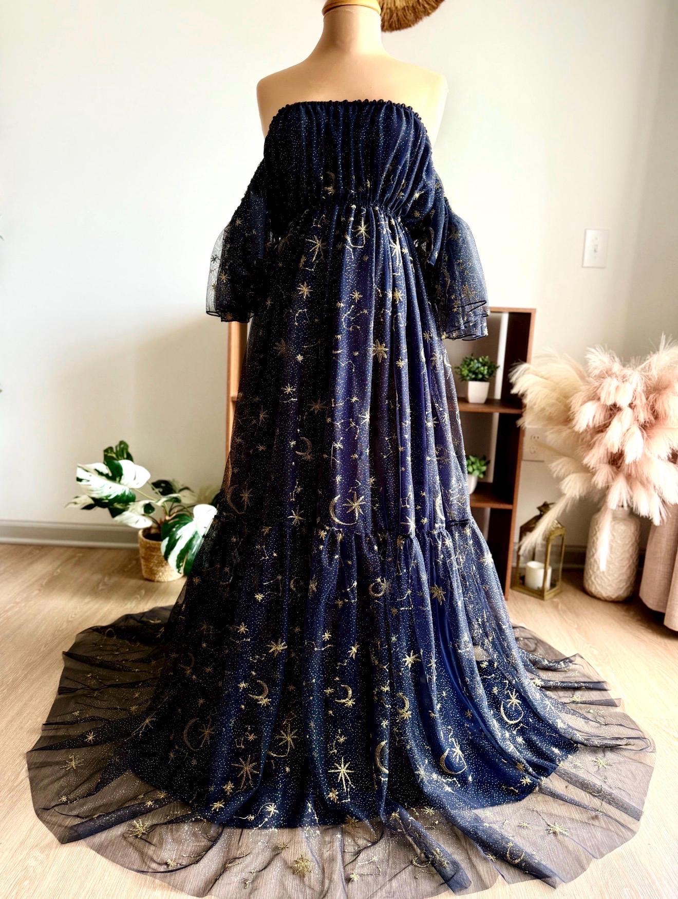 celestial formal dress Handmade Tulle Dress, Boho Starry Gown, Maternity Photoshoot (made to Order) Sherri Hill Dress 56907