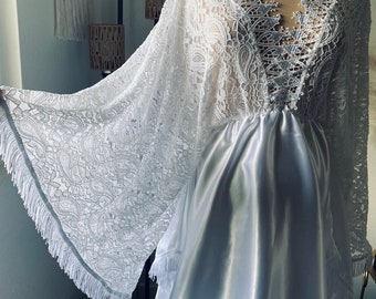 White satin lace boho dress/maternity photo shoot dress