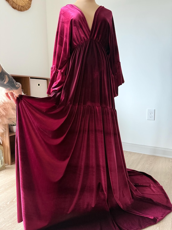 red velvet maternity dress Burgundy Velvet Maternity Dress: Photo Shoot, Baby Shower Dress