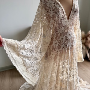 Ivory Floral lace Maternity Dress For Photoshoot, Boho Maternity Gown For Baby Shower, Floral Gown Maternity Gift, Flutter Photoshoot Dress