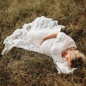 Ivory Floral lace Maternity Dress For Photoshoot, Boho Maternity Gown For Baby Shower, Floral Gown, Flutter Photoshoot Dress, Slip dress