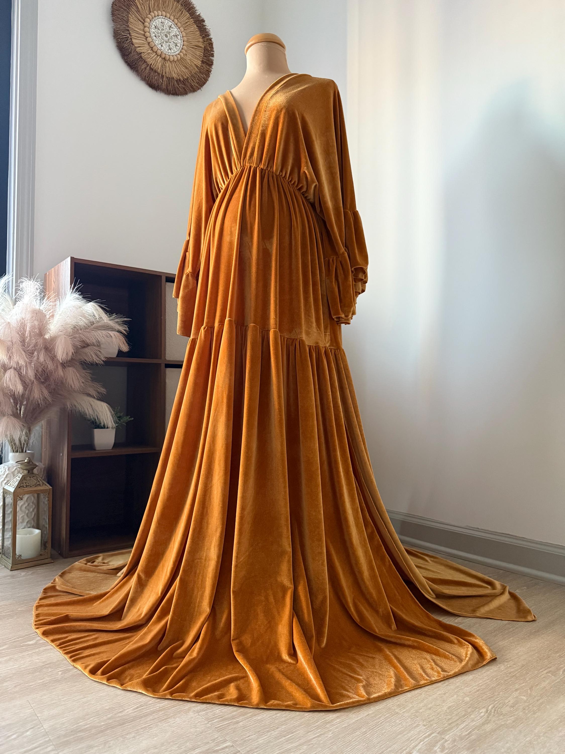 Long Sleeve Gold Velvet Dress - Etsy