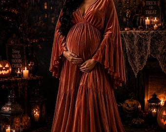 Women's Plus size Velvet Dress, Western outfit, Baby Shower dress, Maternity photoshoot gown