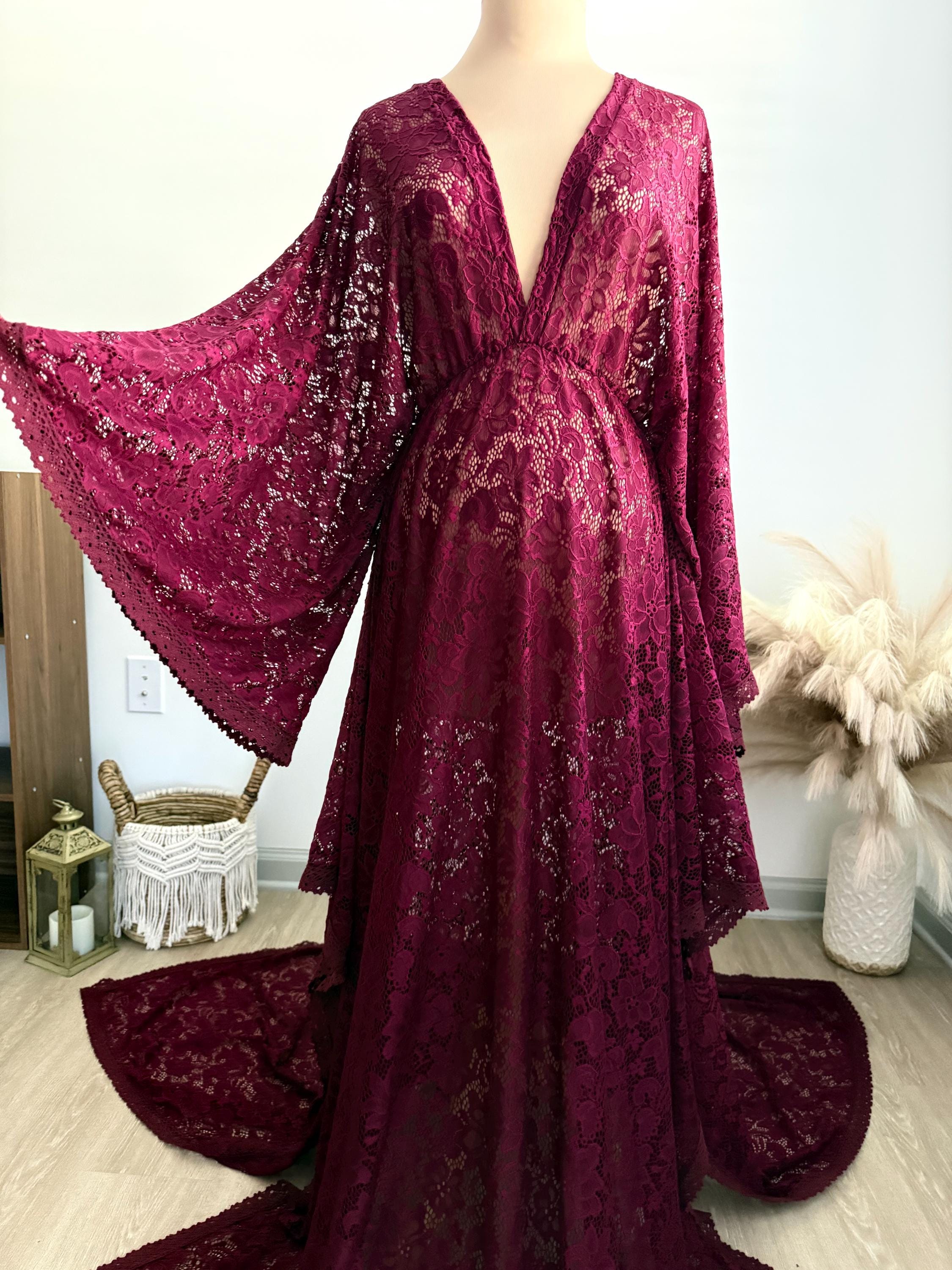 Maternity Photoshoot Dress, Burgundy Floral Lace Gown, Wedding Dress - Etsy