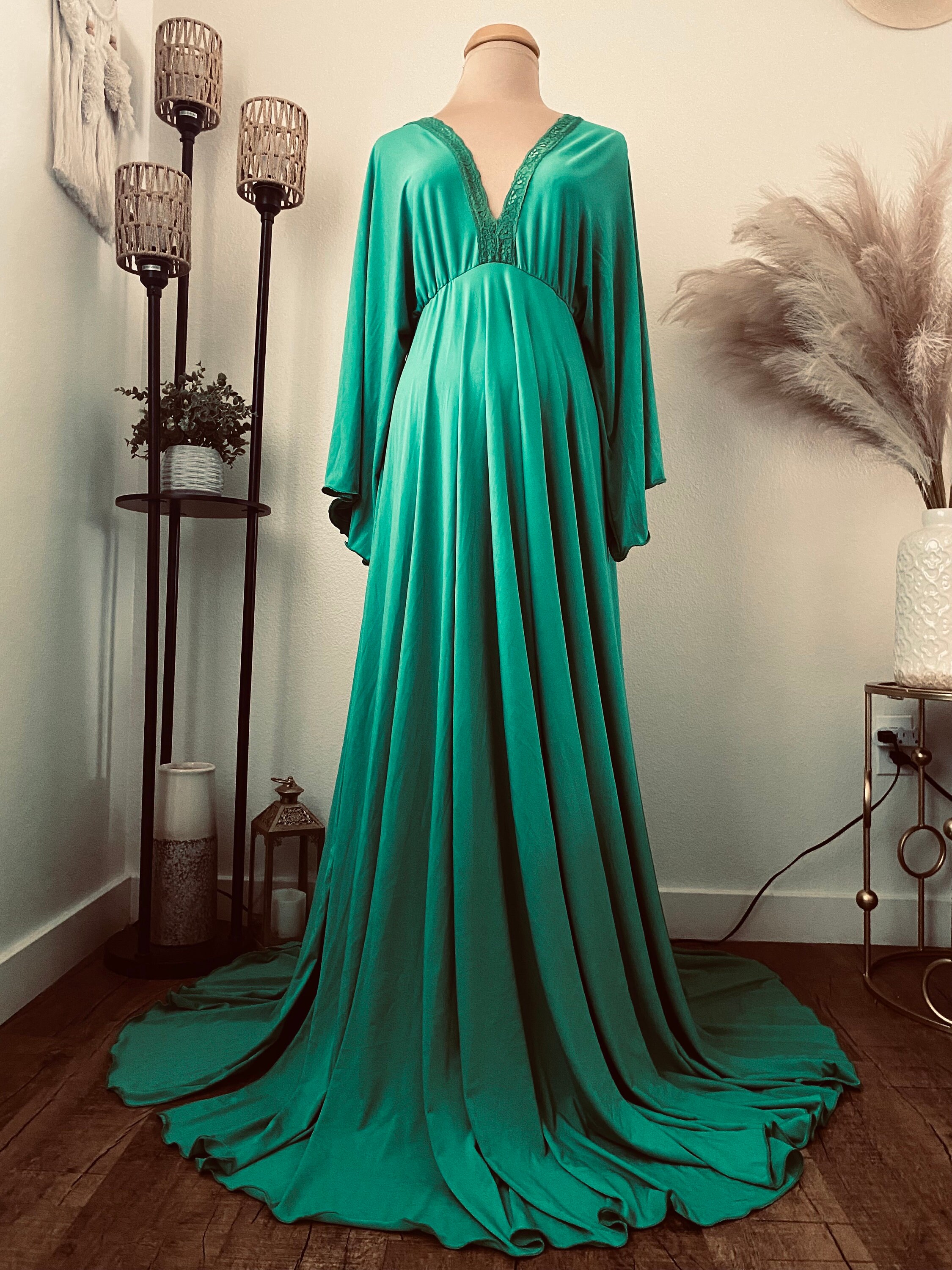 green emerald velvet dress Grace Elegant Maternity Gown