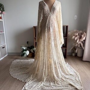 Ivory Floral lace Maternity Dress For Photoshoot, Boho Maternity Gown For Baby Shower, Floral Gown Maternity Gift, Flutter Photoshoot Dress