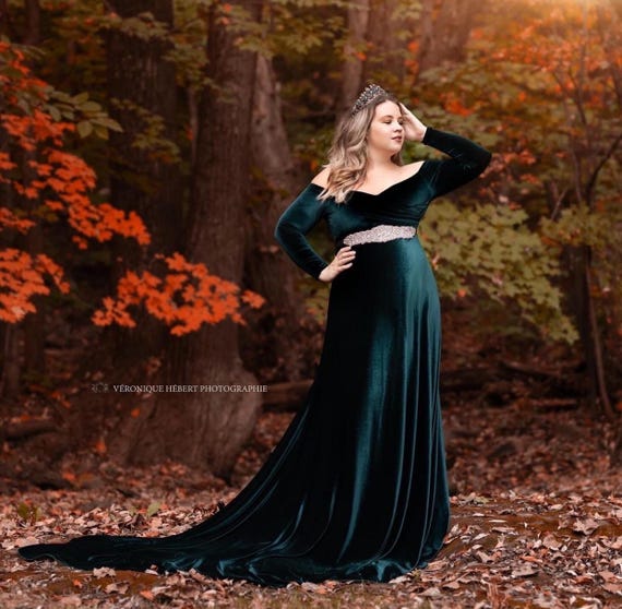 Dark Olive Green Velvet Maternity Dress, Photo Shoot Gown - Etsy