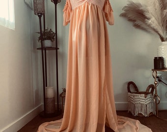Peach chiffon photo shoot dress