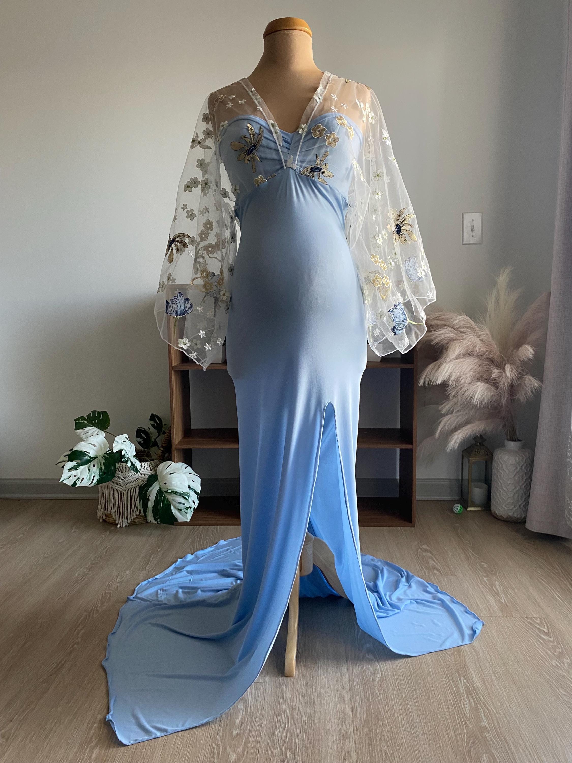princess polly baby blue dress G646, Royal Blue Maternity Shoot Baby Shower Trail Lycra Fit Gown, Siz –  styleicon.in main image 1