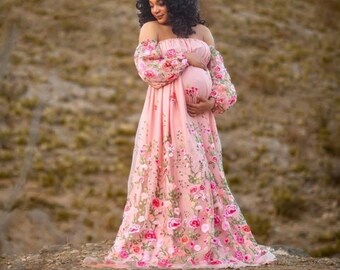 Outfit Ideas Matching Light Pink Maternity Dress For Baby Shower Dusty  Lavender Embroidered Floral Tulle Maternity