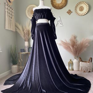 Black velvet set, Women’s Velvet Dress, maternity photo shoot dress, unique boho dress, Lavander dress