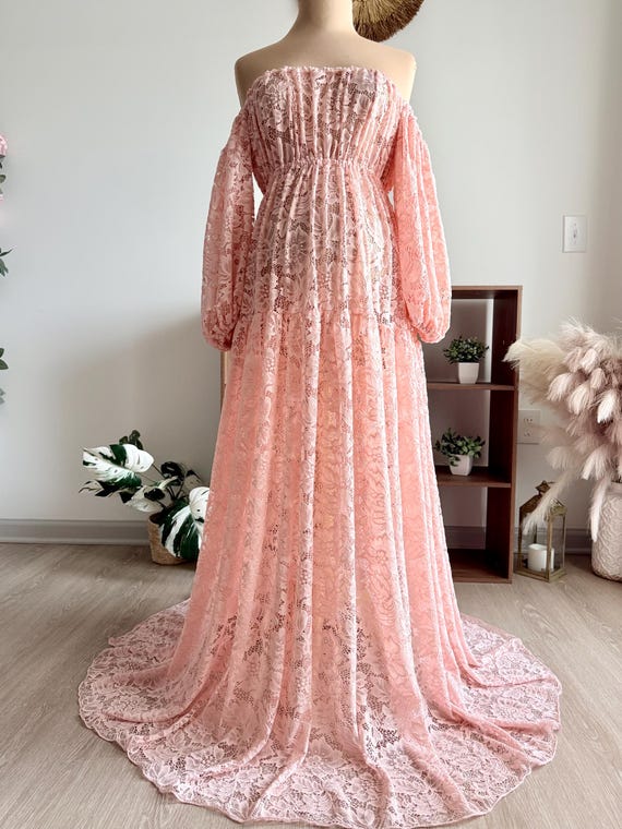 chinese dress ladies PinkBlush Light Blue Lace Mesh Overlay Maternity Maxi Dress main image 0