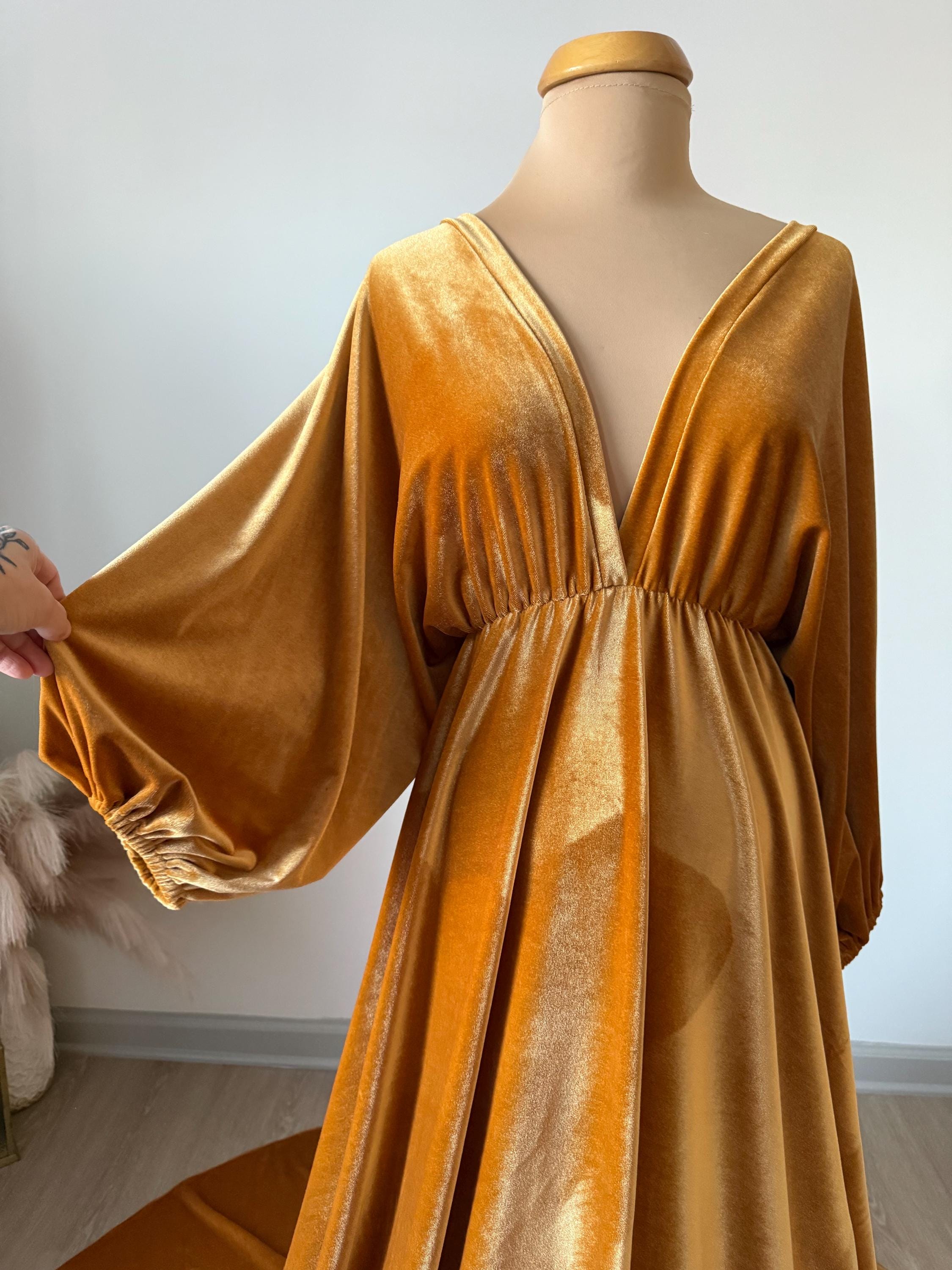 burnt orange velvet maternity dress Sunnderly Off Shoulder Long Sleeves Maternity Dress for Photoshoot Velvet Robe Maternity Gown Baby Shower Dress Yellow Size 14 at Amazon Women's Clothing store