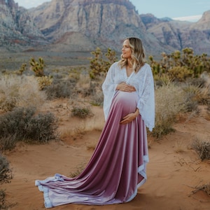 Lavender Velvet Lace Boho Dress: Women&#39;s Photo Shoot Gown