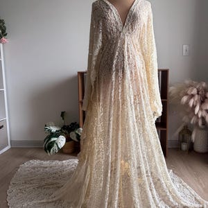 Ivory Floral lace Maternity Dress For Photoshoot, Boho Maternity Gown For Baby Shower, Floral Gown Maternity Gift, Flutter Photoshoot Dress