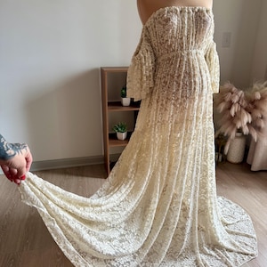 Ivory Floral lace Maternity Dress For Photoshoot, Boho Maternity Gown For Baby Shower, Floral Gown Maternity Gift, Flutter Photoshoot Dress