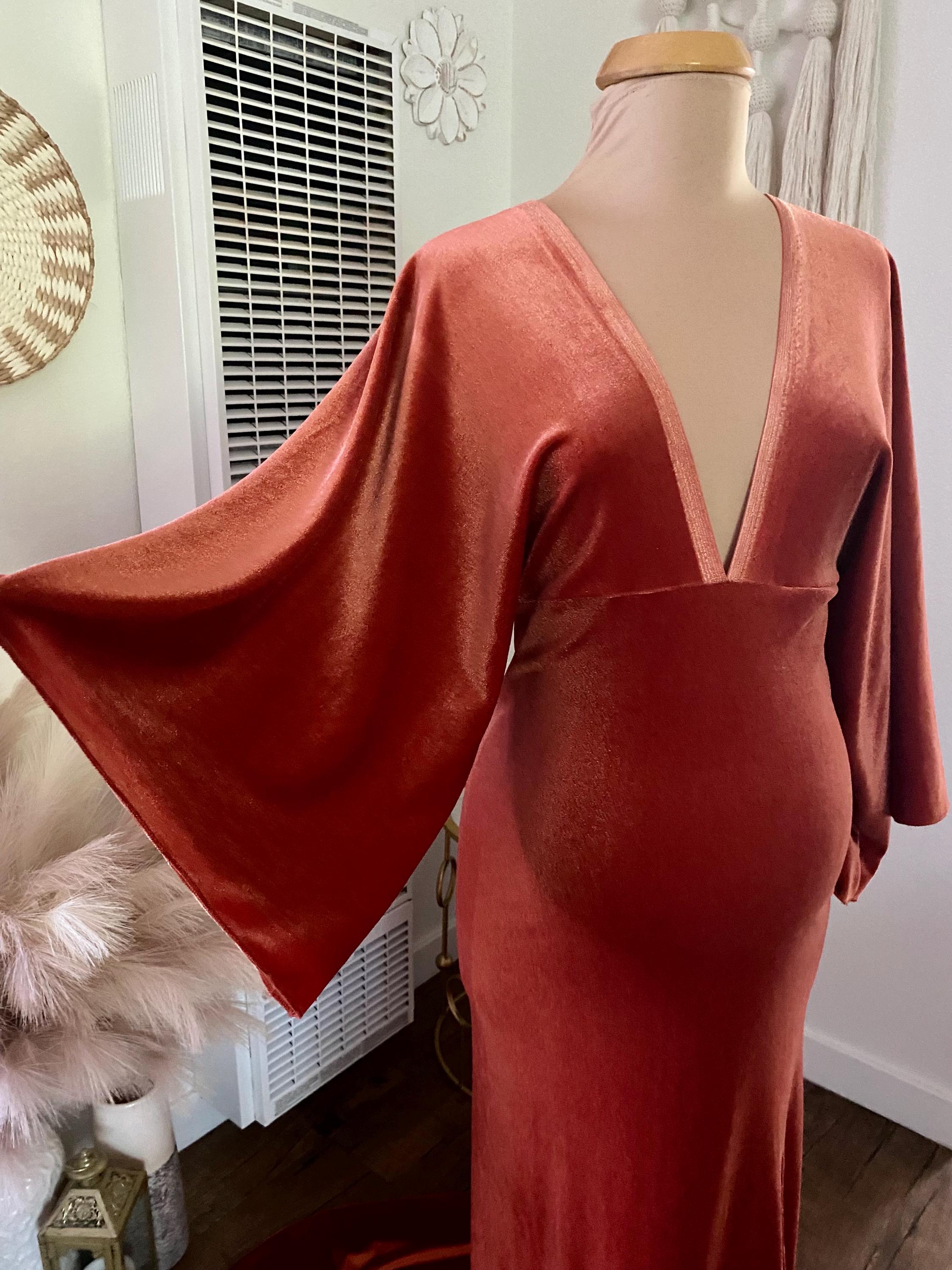 Fitted Velvet Maternity Gown, Burnt Orange Boho Photo Shoot Dress - Etsy  Israel
