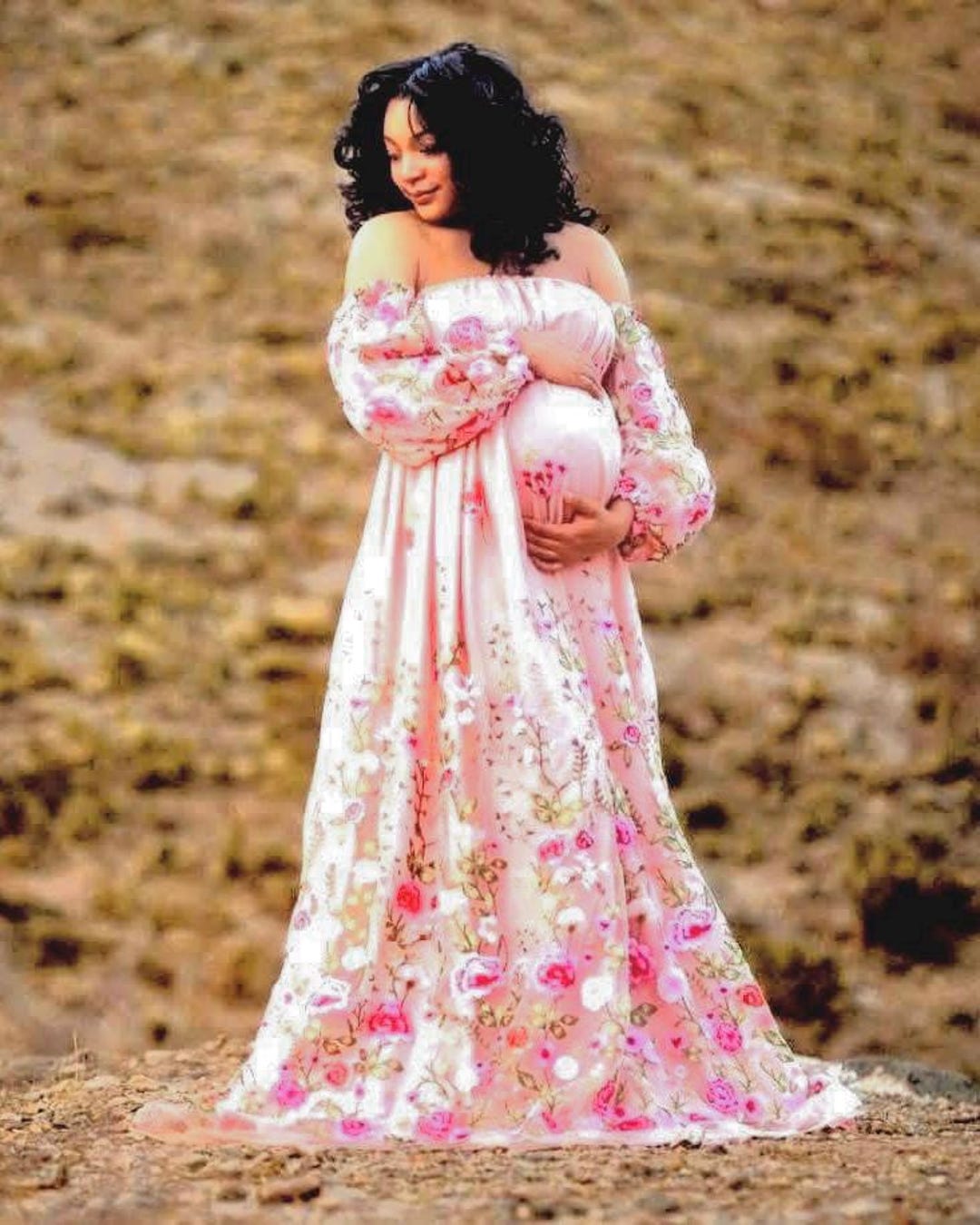 maternity baby shower dress pink Angel Lila Maternity in Nude Elegant Train Dress Shop Pinks Chic Bump