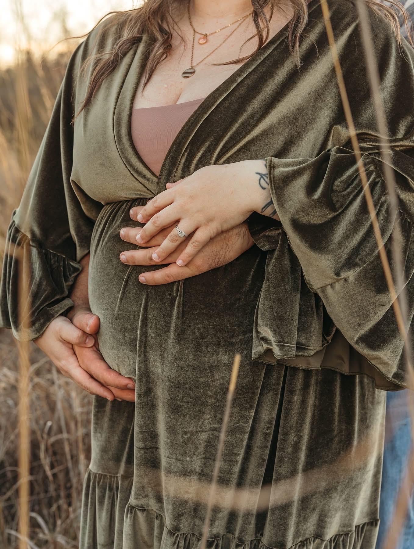 green boho maternity dress Guest Dressed-Short V-Neck Boho Maternity Dress in Green or Pink main image 0