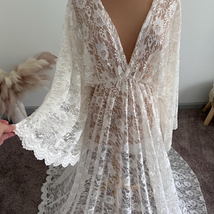 Ivory Floral Lace Maternity Gown: Boho Photoshoot Dress