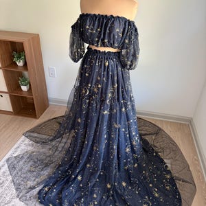 star and moon embroidered dress Sun MOON AND THE STARS EMBROIDERY A-LINE GOWN BY ANDREA & LEO COUTURE A1459 NUDE / 8