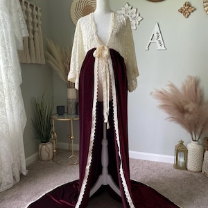 Burgundy Lace Velvet Robe: Boho Photo Shoot Dress