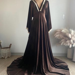 Chocolate Velvet Boho Dress: Maternity Photo Shoot Gown