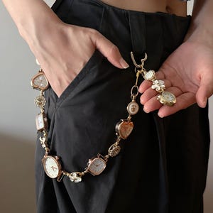 Vintage Watch Pants Chain,Gold Pocket Keychain With Floral Charm,Multi-Watch Design Jean Chain,Punk Aesthetic Bag Jewelry,Cool Gift Idea