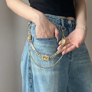Gold Layered Watch Chain For Pants,Vintage Clock Watch Waist Chain,Fashion Belt For Jeans Skirts Dresses,Y2K Style Chain,Unique Jewelry Gift
