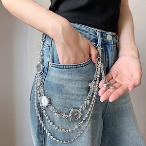 Y2K Style Multi-Watch Pants Chain,Silver Jeans Chain,Handmade Pocket Chain for Jeans,Punk Streetwear Belt Jewelry,Cool Gift for Trend Lovers