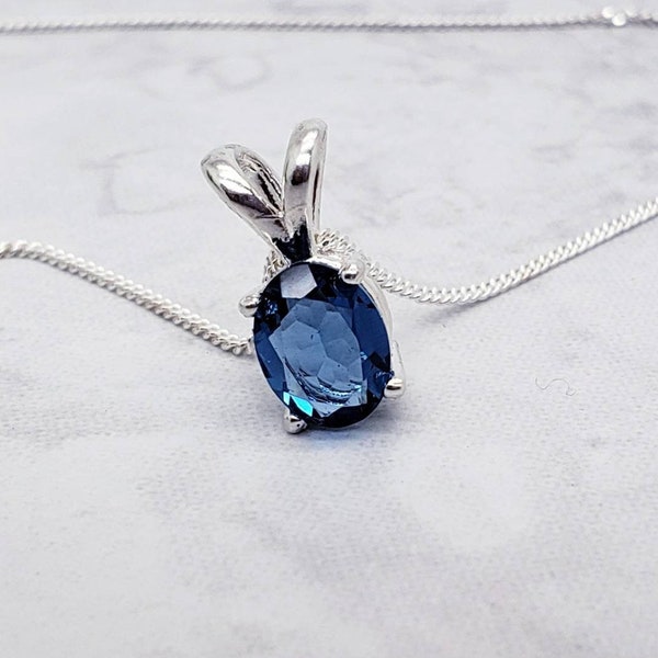 Blue Zircon Necklace, December Birthstone Jewelry, 8x6mm Oval Cut Gemstone, Sterling Silver, Birthday Gift for Her, Solitaire Pendant