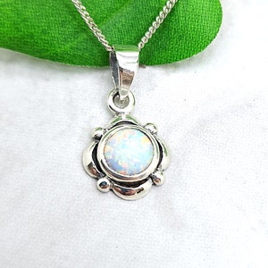 Round Framed Opal Necklace - Sterling Silver - October Birthstone