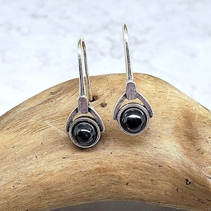 Hematite Earrings, Sterling Silver, Gemstone Earrings, Stone Jewelry, Dangle Earrings, Black Drop Earrings, Petite, Small, Lightweight