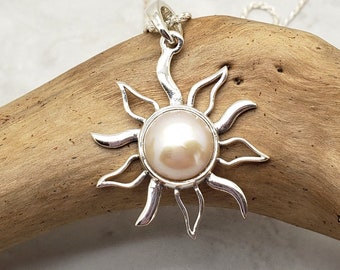 Sun With Pearl Center Necklace, Sterling Silver, Celestial