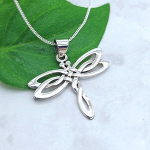 Silver Celtic Dragonfly Necklace, Sterling Silver, Dragonfly Pendant, Garden Wedding, Nature Inspired, Summer Wedding, Insect Jewelry
