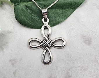 Celtic Bowen Knot Necklace, 925 Sterling Silver, Infinite Loop Icon, Irish Jewelry, Interlocking Knot, Clover Leaf, Heraldic Knot, Love Knot
