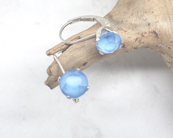 Summer Blue Crystal Earrings, Sterling Silver, Leverback Earrings, Wedding Jewelry, Bridesmaid Earrings, Ocean Blue, Sky Blue, Lightweight