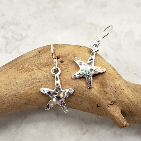 Abalone Starfish Earrings, Sea Star, Sterling Silver, Ocean Jewelry, Gift for Her, Beach Lover, Nautical, Paua Shell, Vacation Jewelry