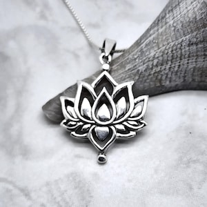 Stylized Silver Lotus Blossom Necklace, 925 Sterling Silver, Zen, Yoga Jewelry, Rebirth, Flower, Namaste, Simple, Everyday, Inspirational