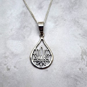 Teardrop Silver Lotus Blossom Necklace, Sterling Silver, Zen, Yoga Jewelry, Rebirth, Lotus Flower, Namaste, Simple, Everyday, Inspirational