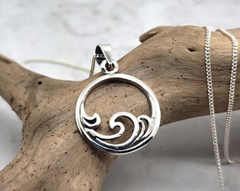 Sterling Silver Ocean Wave Necklace, Sterling Silver, Sea Foam, Layering, Beach Jewelry, Surfer Necklace, Nautical, Gift for Her, Christmas
