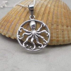 Round Octopus Necklace, Sea Creature, Ocean Animal, Sterling Silver, Kracken, Octopus Pendant, Summer Jewelry, Beach Necklace, Gift for Her