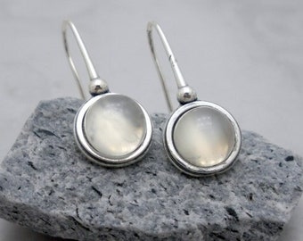 White Moonstone Earrings, Sterling Silver, Gemstone Jewelry, Minimalist, Birthday Gift, Graduation Jewelry, Everyday Earrings, Dangle