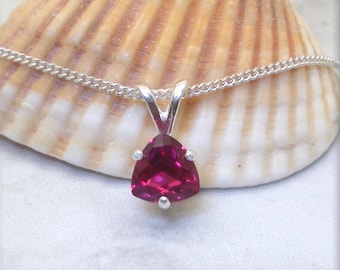 Trillion Ruby Necklace, July Birthstone, 925 Sterling Silver, July Birthday Gift, 6mm Ruby Solitaire, 925 Sterling Silver, Triangle Gemstone