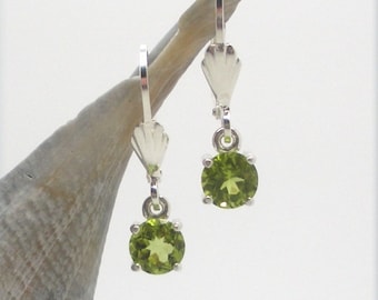 Round Peridot Gemstone Earrings, 925 Sterling Silver, 6mm, Leverback Earrings, August Birthstone, August Birthday Gift for Her, Lightweight