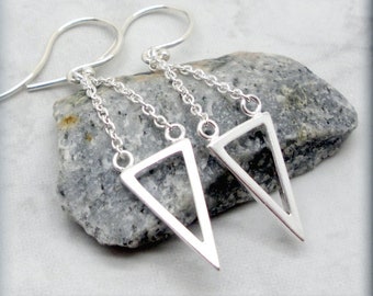 Triangle Dangle Earrings, Simple Geometric Earrings, 925 Sterling Silver, Lightweight, Modern, Everyday Jewelry, Minimalist