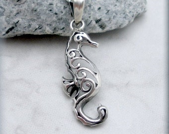 Filigree Seahorse Necklace, Sterling Silver, Beach Jewelry, Ocean Jewelry, Beach Necklace, Sea Horse Necklace, Ocean Animal