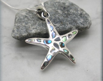 Abalone Starfish Necklace, Sea Star, Sterling Silver, Starfish Pendant, Ocean Jewelry, Valentines Day Gift for Her, Beach Lover, Nautical