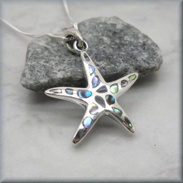 Abalone Starfish Necklace, Sea Star, Sterling Silver, Starfish Pendant, Ocean Jewelry, Valentines Day Gift for Her, Beach Lover, Nautical