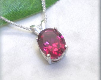 Oval Ruby Necklace, 925 Sterling Silver, Lab-Created Gemstone, Ruby Pendant, July Birthstone Jewelry, Red Gemstone Jewlery